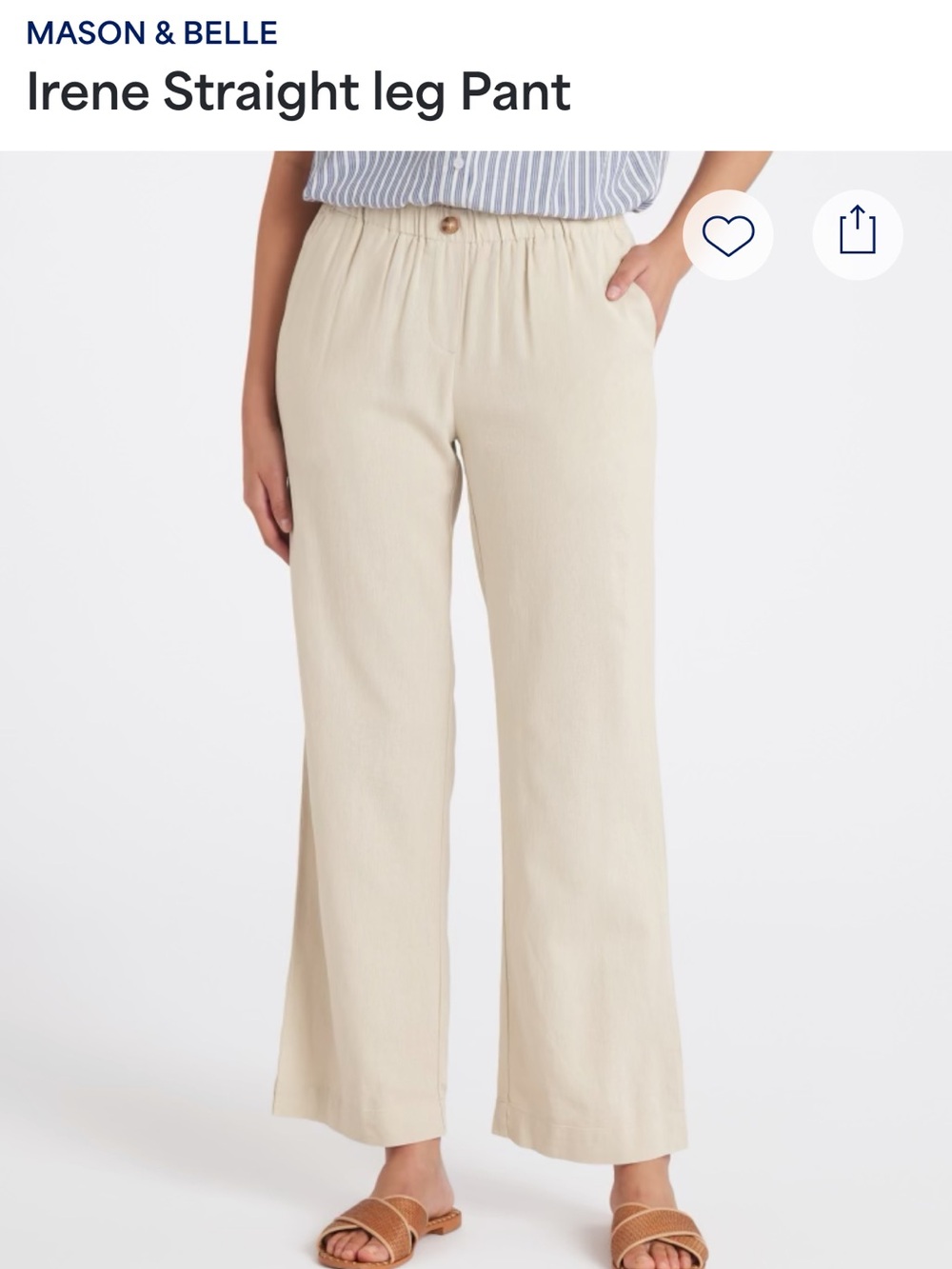 Mason & Belle Women's Beige Irene Straight Leg Pant Size 6